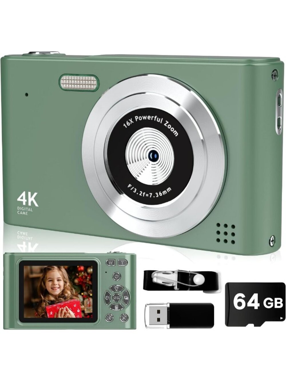 Compact 44MP Digital Camera, 1080P HD, 16X Zoom, Anti-Shake, Gift for Kids